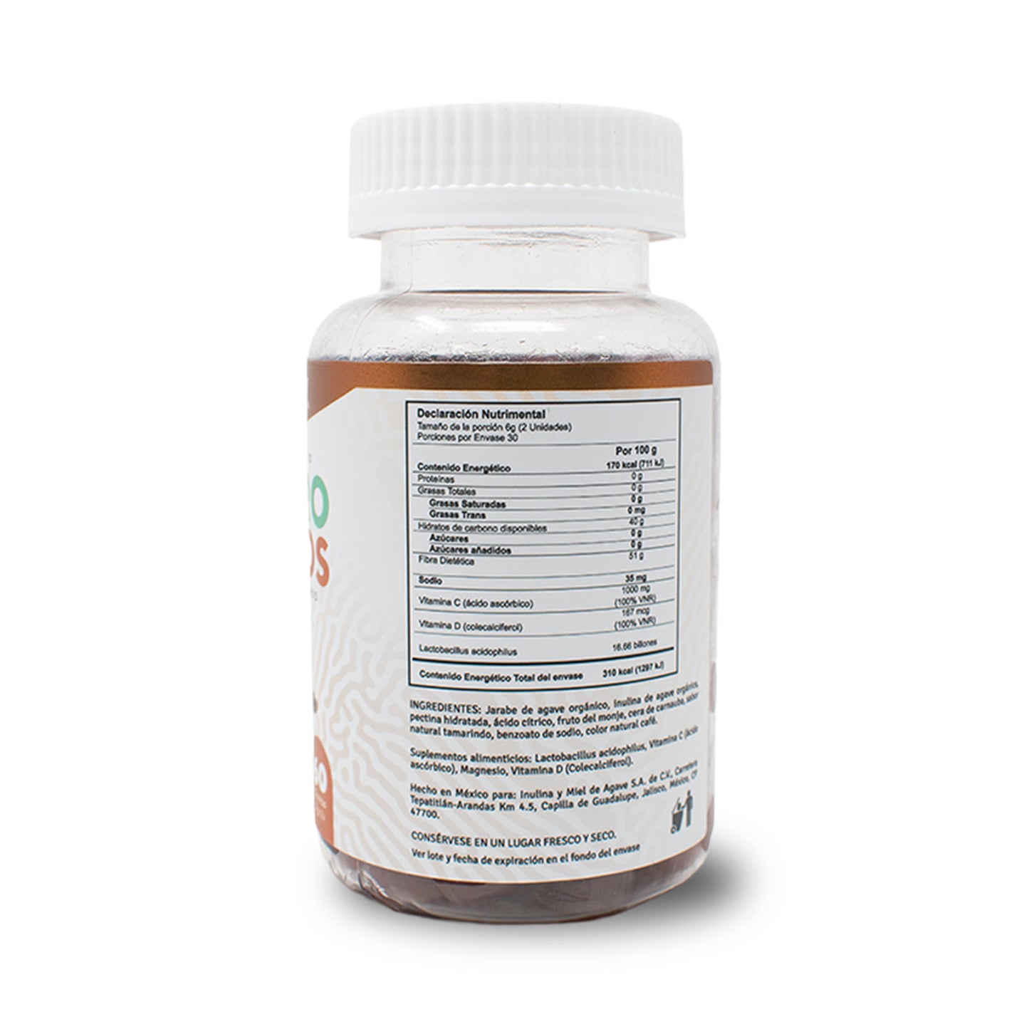 PREVENTY, Gomitas, Prebiótico, Inulina de agave, Probióticos, Suplemento alimenticio. Para adultos, Sabor tamarindo, 180 gr