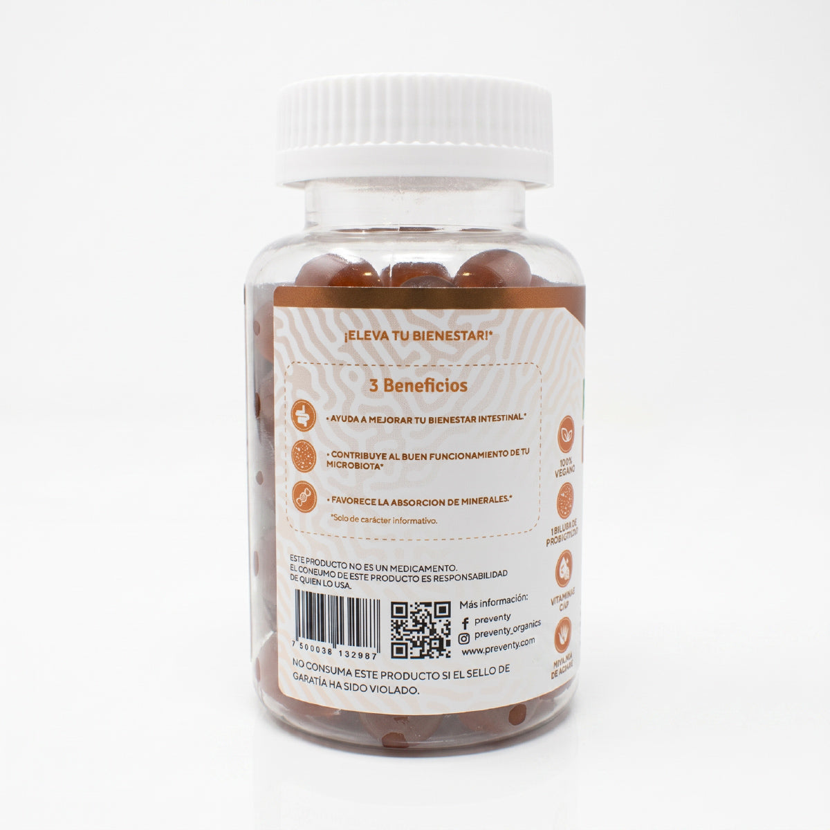 PREVENTY, Gomitas, Prebiótico, Inulina de agave, Probióticos, Suplemento alimenticio. Para adultos, Sabor tamarindo, 180 gr