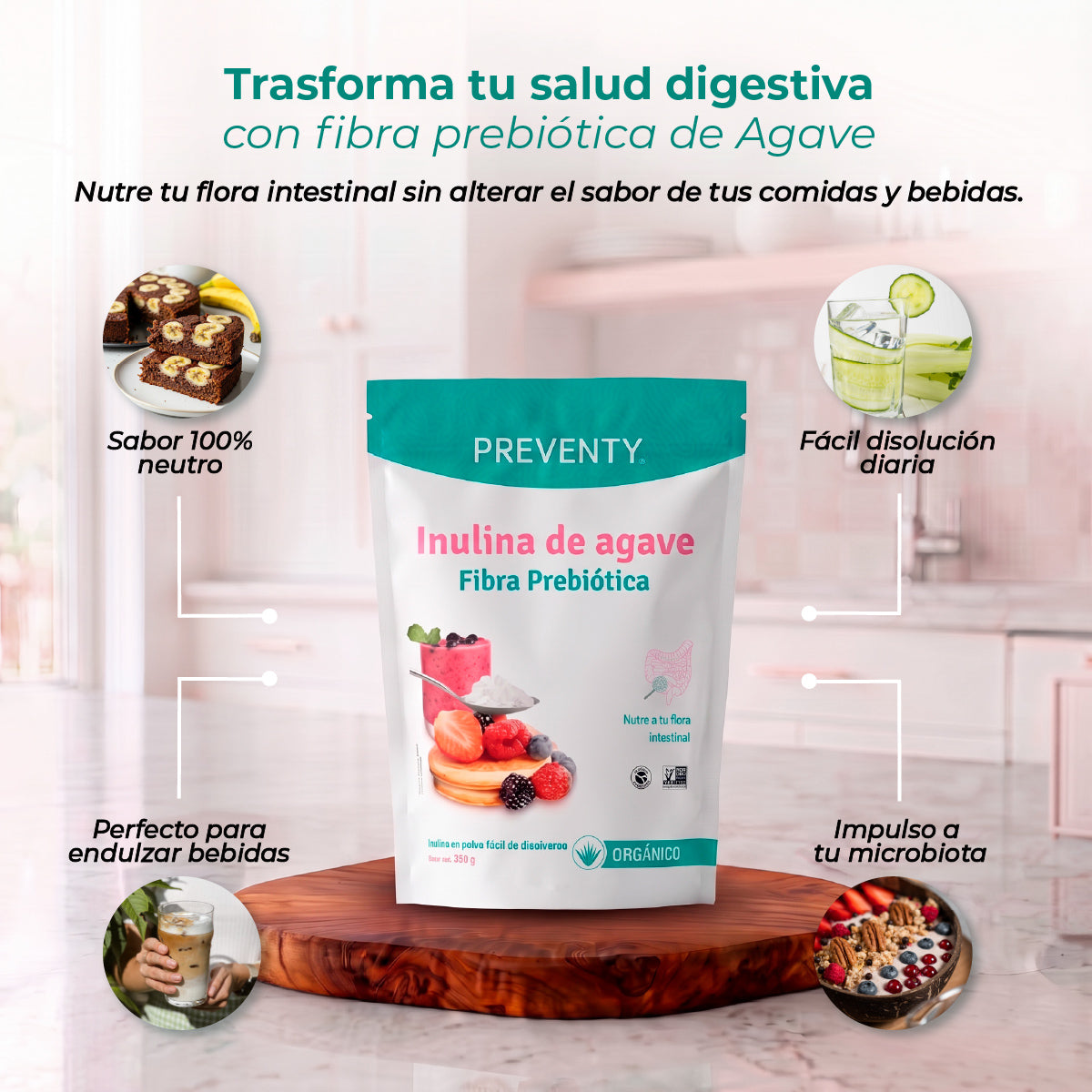 PREVENTY, inulina de agave, Orgánica, Fibra Soluble, 350gr