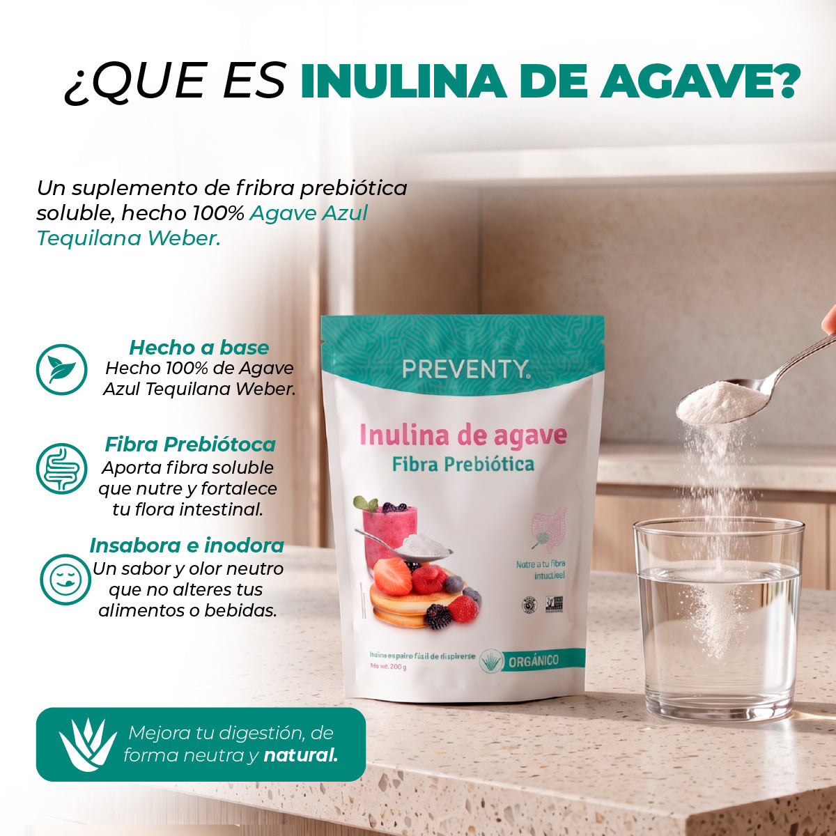 PREVENTY, inulina de agave, Orgánica, Fibra Soluble, 350gr