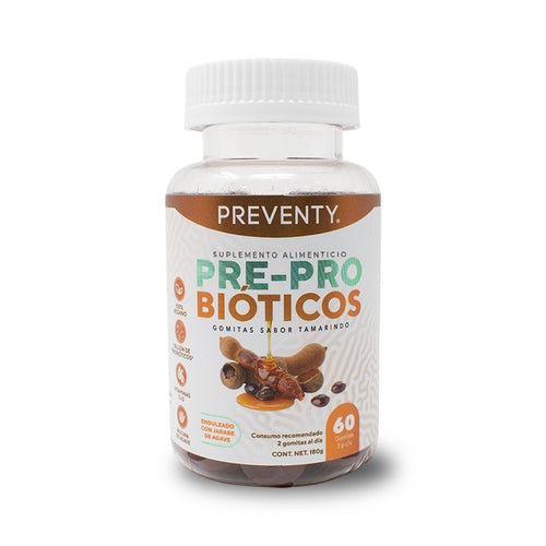PREVENTY, Gomitas, Prebiótico, Inulina de agave, Probióticos, Suplemento alimenticio. Para adultos, Sabor tamarindo, 180 gr