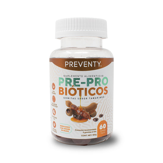PREVENTY, Gomitas, Prebiótico, Inulina de agave, Probióticos, Suplemento alimenticio. Para adultos, Sabor tamarindo, 180 gr