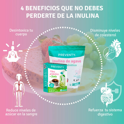 PREVENTY, Inulina de Agave , Orgánica , Sabor neutro, Para toda la familia, 1 kg (2 piezas)