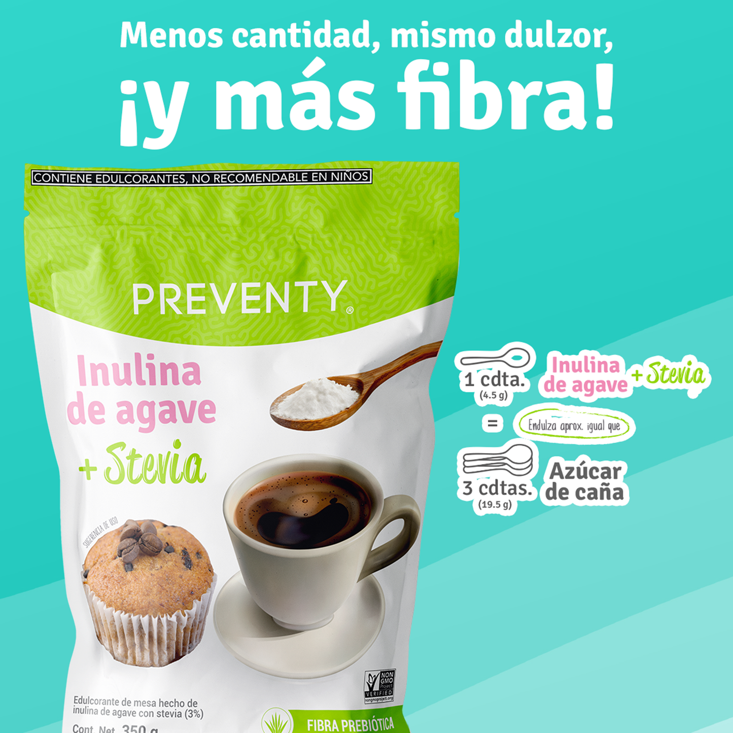 Inulina de Agave Orgánica + Stevia, 350g